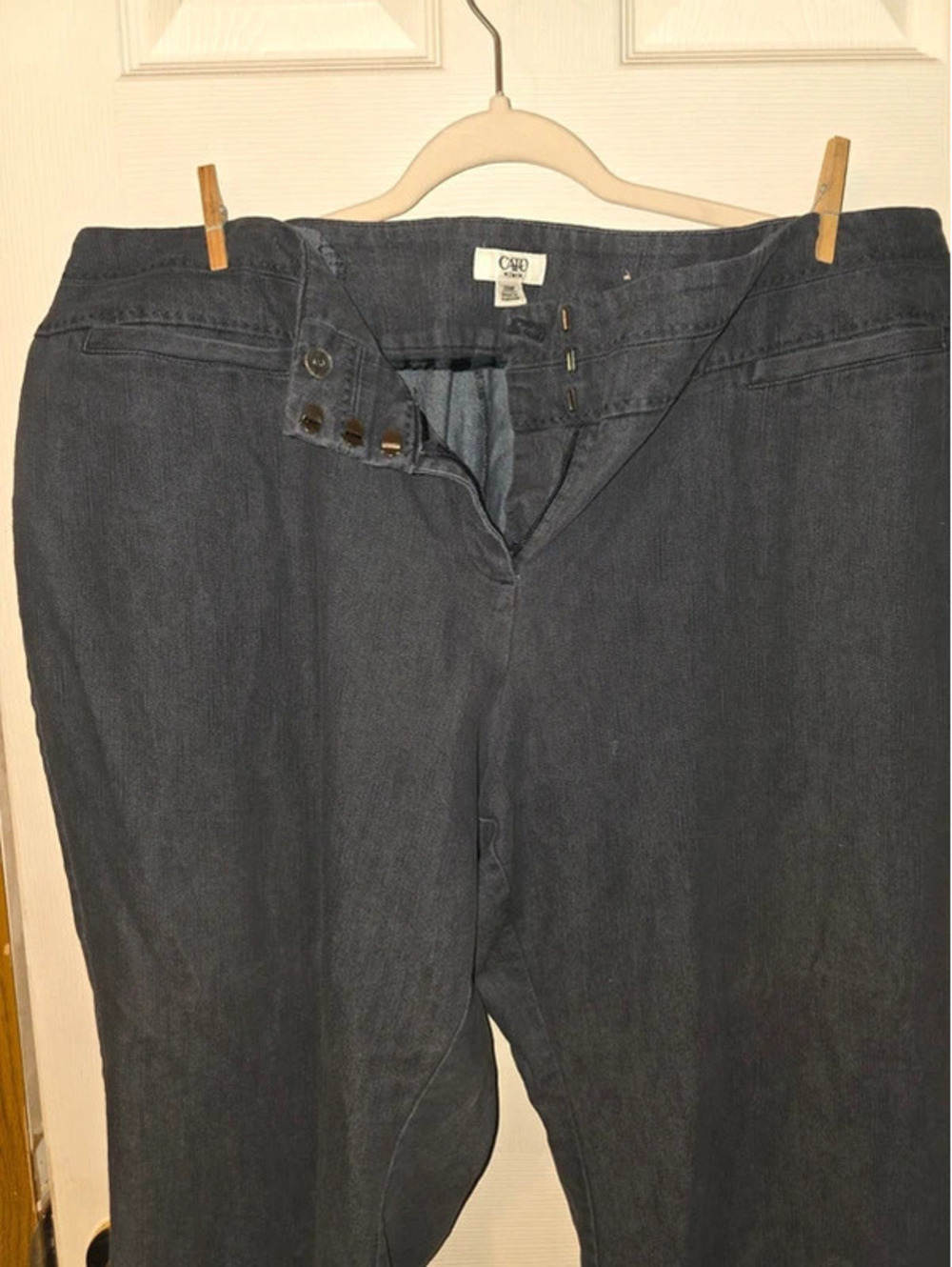 Cato Dark Wash Stretch Denim Trousers 24WP Petite Wide Leg Slacks